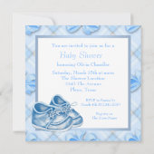 青と白のベビーシューズ 男の子 シャワー 招待状 (裏面)