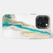 青と白のペイントの抽象的な大理石 iPhoneケース (裏面横)