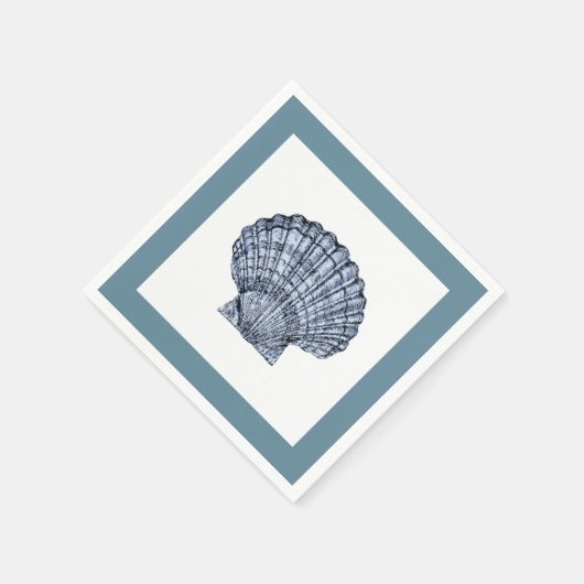 青と白のホタテのカクテルナプキン スタンダードカクテルナプキン (角)