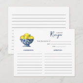 青と白のボウルの中のレモン レシピカード ノートカード (正面/裏面)