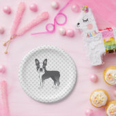 青と白のボストンテリアの漫画の犬と歩く ペーパープレート (パーティー)