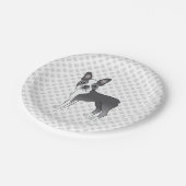 青と白のボストンテリアの漫画の犬と歩く ペーパープレート (アングル)