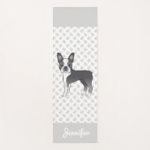 青と白のボストンテリア漫画の犬と名前 ヨガマット (正面)