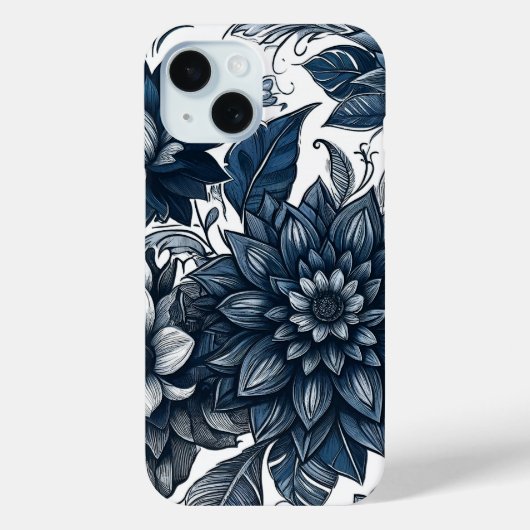 青と白のボヘミアン フラワープリント Case-Mate iPhoneケース (裏面)