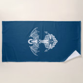 青と白のボー航海のトいかり ビーチタオル (正面)