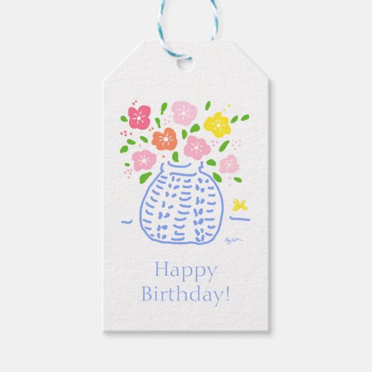 青と白のポシー花瓶ギフトラベル ギフトタグ (正面)