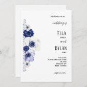 青と白のポピーフローラ 招待状 (正面/裏面)