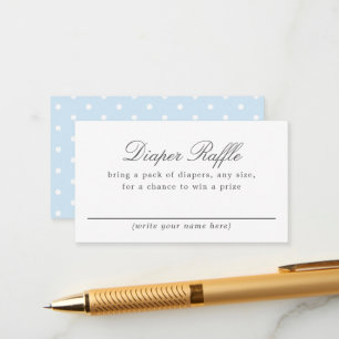青と白のポルカドットベビーシャワーおむつラッフル エンクロージャーカード