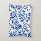 青と白のマグノリアスToile de Jouy アクセントクッション (裏面(縦))