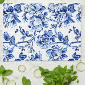 青と白のマグノリアスToile de Jouy キッチンタオル (折り畳み)