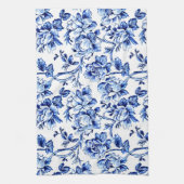 青と白のマグノリアスToile de Jouy キッチンタオル (縦)