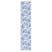 青と白のマグノリアスToile de Jouy ショートテーブルランナー (正面)