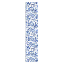 青と白のマグノリアスToile de Jouy ショートテーブルランナー