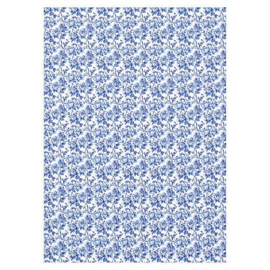 青と白のマグノリアスToile de Jouy テーブルクロス (正面)