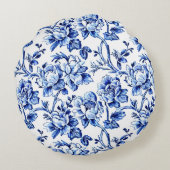 青と白のマグノリアスToile de Jouy ラウンドクッション (裏面)