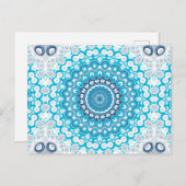 青と白のマンダラフロステッド冬の幾何学模様 ポストカード (正面/裏面)
