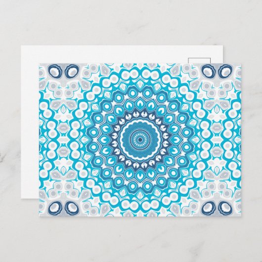 青と白のマンダラフロステッド冬の幾何学模様 ポストカード (正面/裏面)