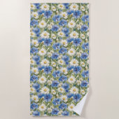 青と白のマーガレットの花 ビーチタオル (正面)