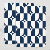 青と白のミッドセンチュリー モダン 招待状 (正面/裏面)