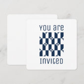 青と白のミッドセンチュリー モダン 招待状 (正面/裏面)