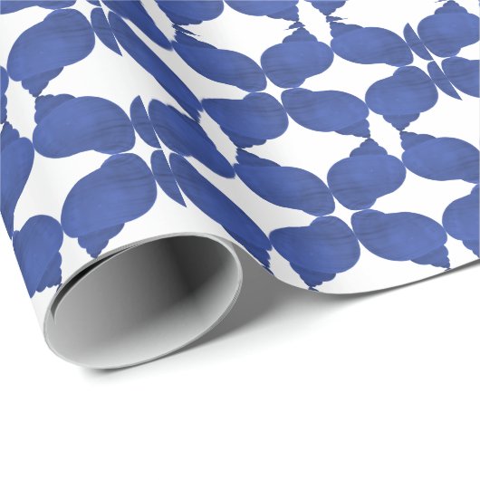 青と白のミニマルな海岸の貝殻 シンプル ラッピングペーパー (ロールコーナー)