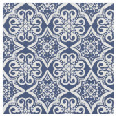 青と白のメキシコのタイル模様織物 ファブリック (クローズアップ)