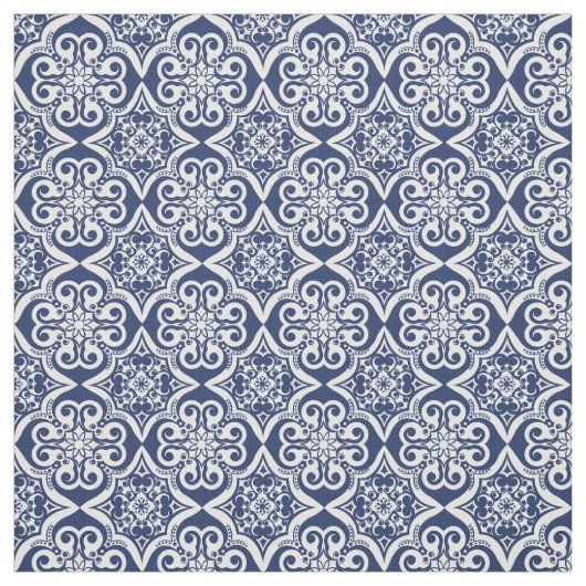 青と白のメキシコのタイル模様織物 ファブリック (見本)