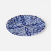 青と白のメディテレーニアンスタイルの焼き物タイルパターン ペーパープレート (アングル)
