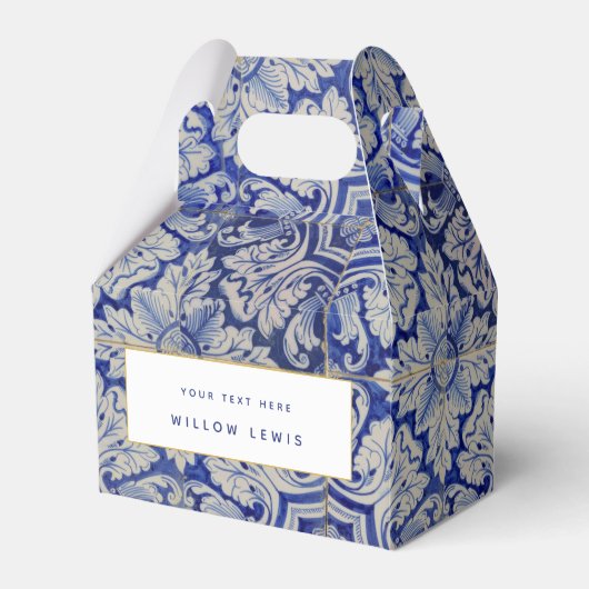 青と白のメディテレーニアンヴィンテージ花柄 フェイバーボックス (正面サイド)