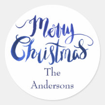 青と白のメリークリスマス封筒用シール