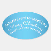 青と白のメリークリスマス長方形シール 楕円形シール (正面)