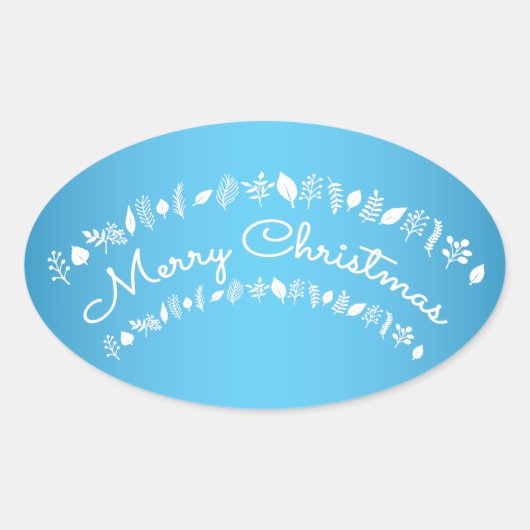 青と白のメリークリスマス長方形シール 楕円形シール (正面)
