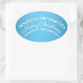 青と白のメリークリスマス長方形シール 楕円形シール (バッグ)