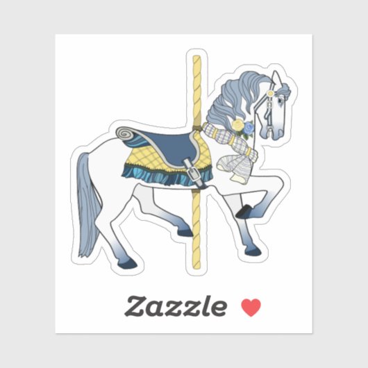 青と白のメリーゴーラウンドの馬 シール (シート)
