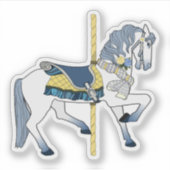 青と白のメリーゴーラウンドの馬 シール (正面)