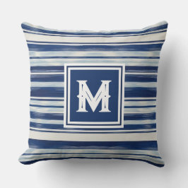 青と白のモノグラストライプのム クッション