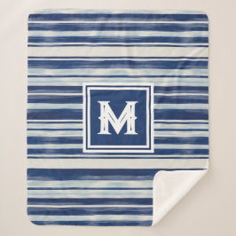 青と白のモノグラストライプのム シェルパブランケット