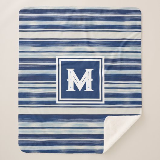 青と白のモノグラストライプのム シェルパブランケット (正面)