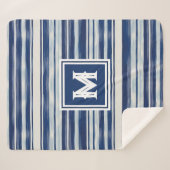 青と白のモノグラストライプのム シェルパブランケット (正面(横))