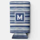 青と白のモノグラストライプのム スリム缶クーラー (裏面)