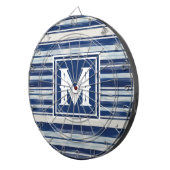 青と白のモノグラストライプのム ダーツボード (正面右)