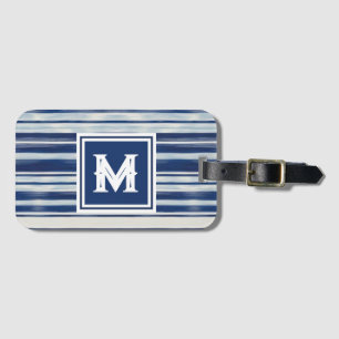 青と白のモノグラストライプのム ラゲッジタグ
