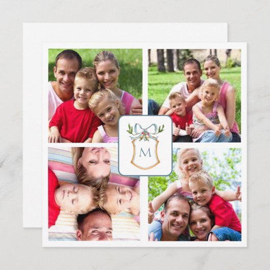 青と白のモノグラムの紋章4枚の写真 シーズンカード (正面/裏面)