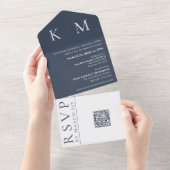 青と白のモノグラムの結婚式の招待 –  オールインワン招待状 (貼ってはがせる)