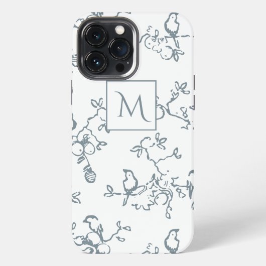 青と白のモノグラムシンプルバード柄 iPhoneケース (裏面)