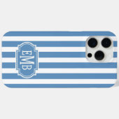 青と白のモノグラムストライプ Case-Mate iPhoneケース (裏面 (横))