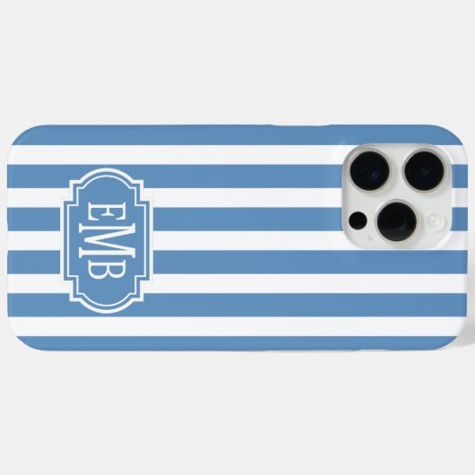 青と白のモノグラムストライプ Case-Mate iPhoneケース (裏面 (横))
