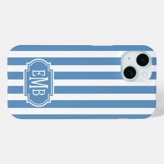 青と白のモノグラムストライプ Case-Mate iPhoneケース (裏面 (横))