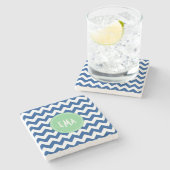 青と白のモノグラム山形の幾何学模様 ストーンコースター (横)