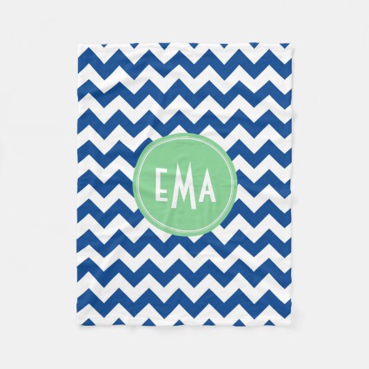 青と白のモノグラム山形の幾何学模様 フリースブランケット (正面)